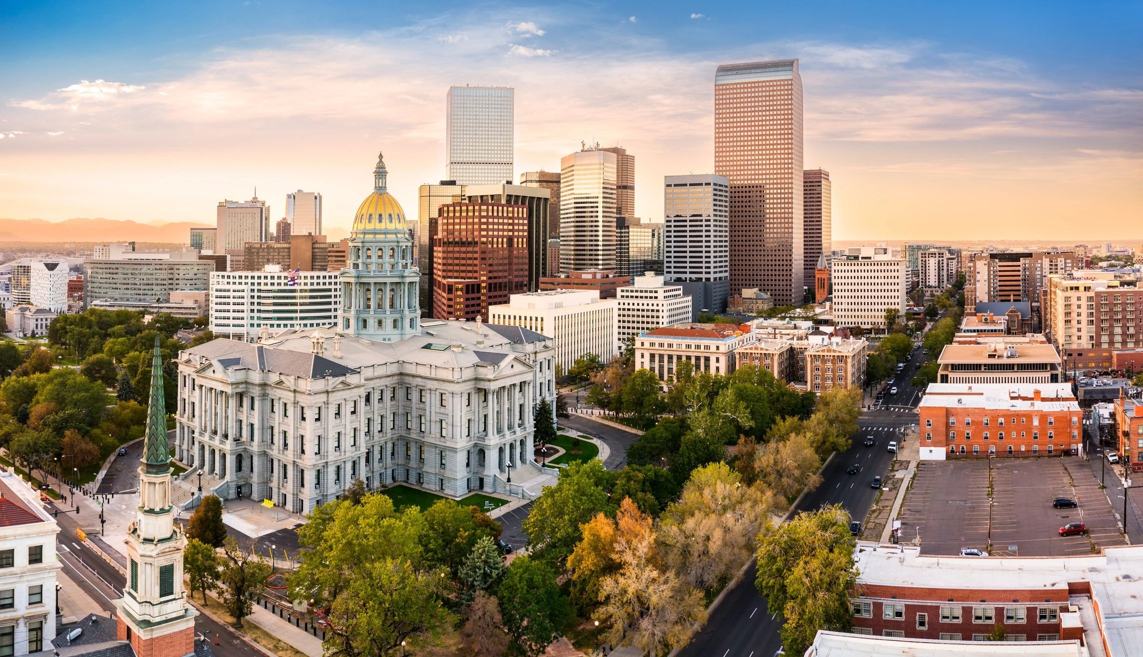 Denver Colorado aerial cityscape
